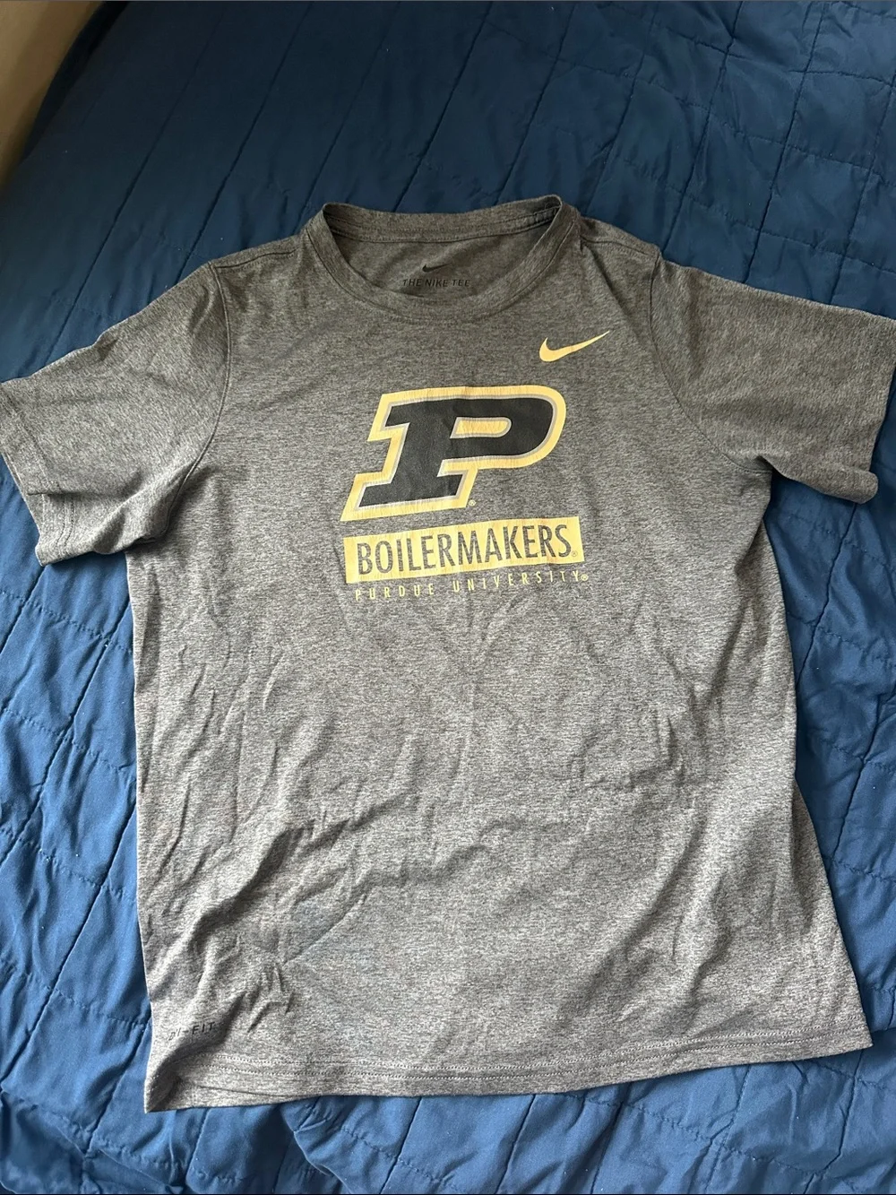 Nike Gray Purdue Boilermakers Graphic Tee with Yellow Logo